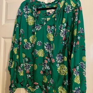 LOFT Vibrant Floral Green Blouse